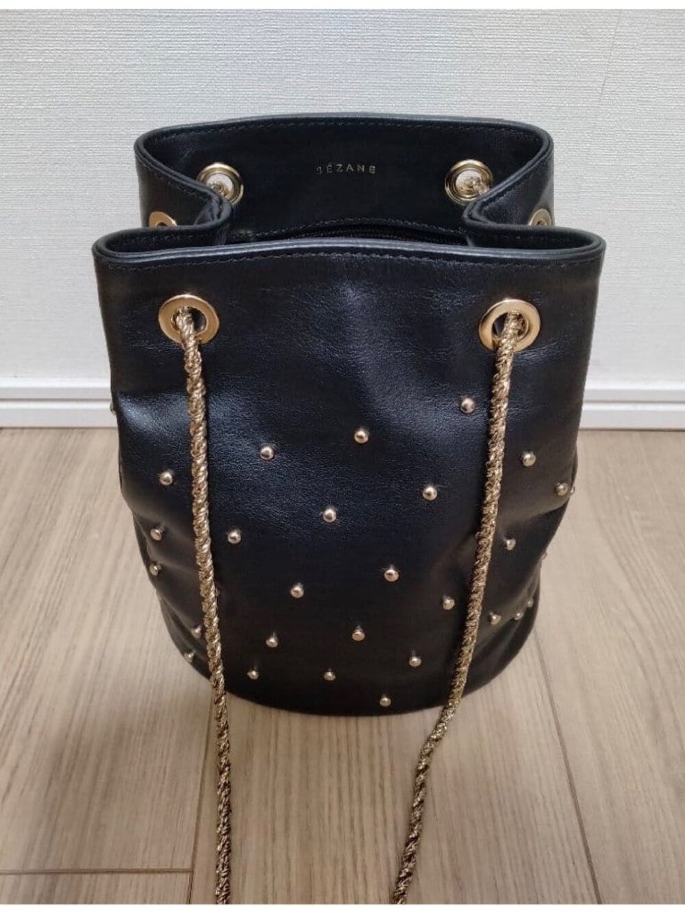 Sezane leather black gold chain hope bucket bag